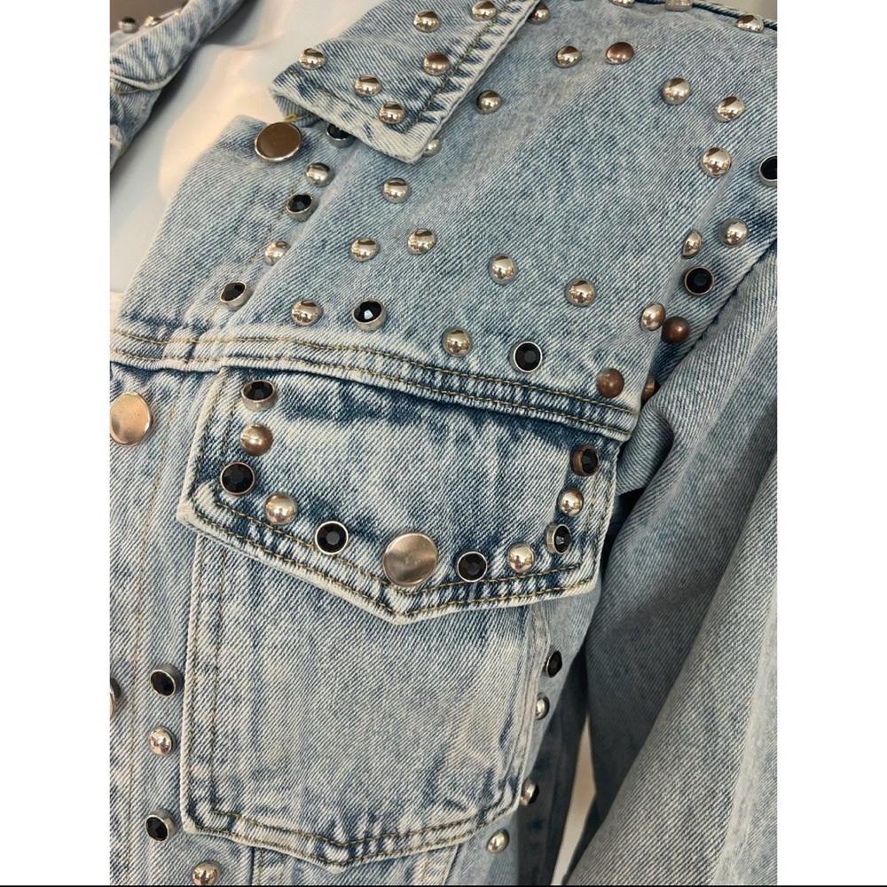 GALITA denim stud crop jean jacket M L - Picture 5 of 8